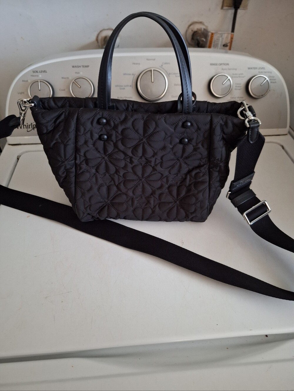 Quilted Black Women's Tote Bag with Detachable Strap
